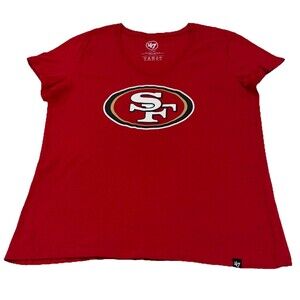 San Francisco 49ers Women’s XL Red V-Neck T-Shirt ’47 Brand NFL Logo Tee
